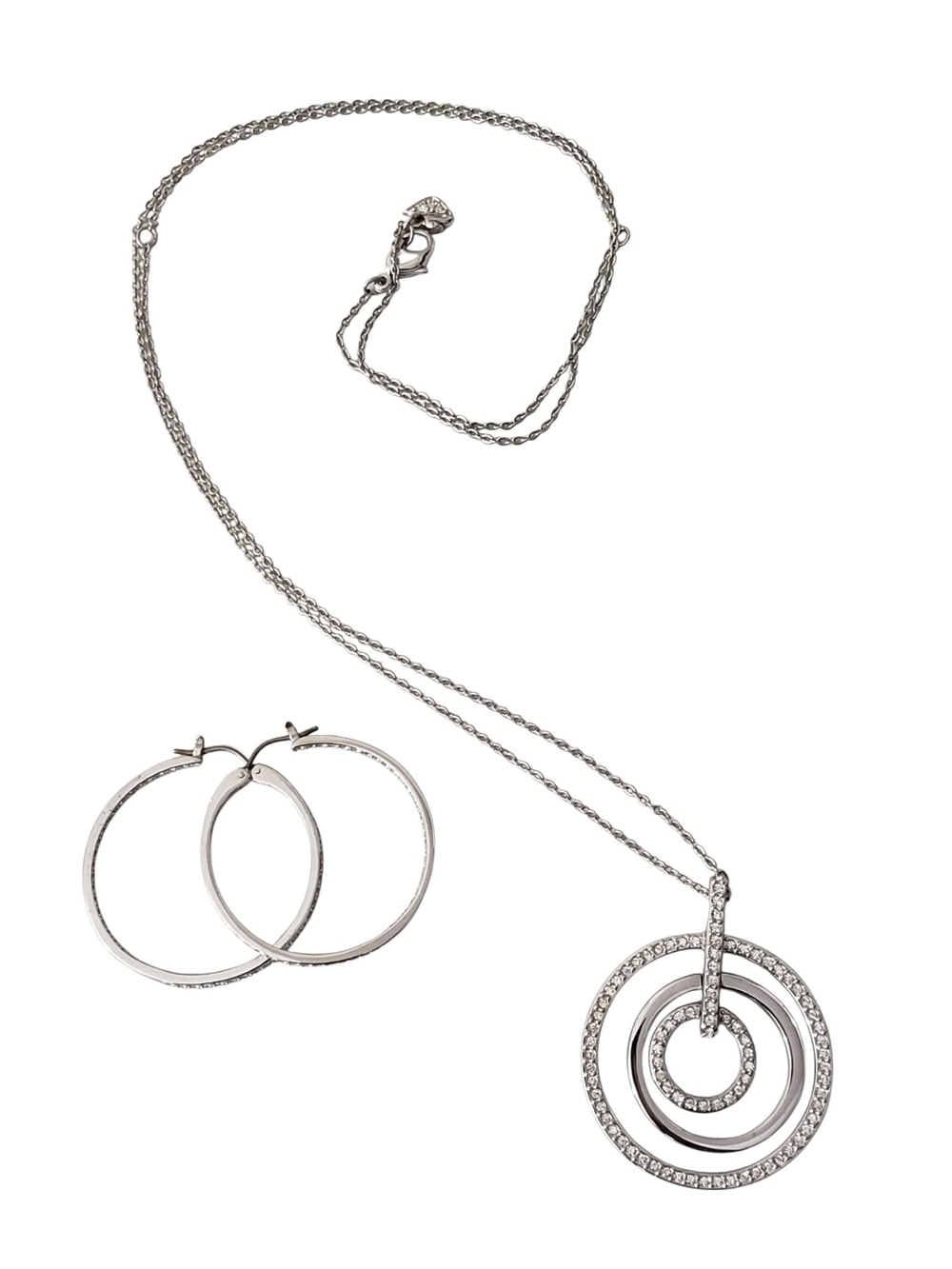 Sworavski Silver-Tone Triple Circle Pendant Necklace & Hoop Earrings Set